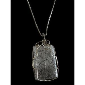 Sterling Silver Black Rutile Quartz Pendant And 18” Silver Box Chain 925 Chakra